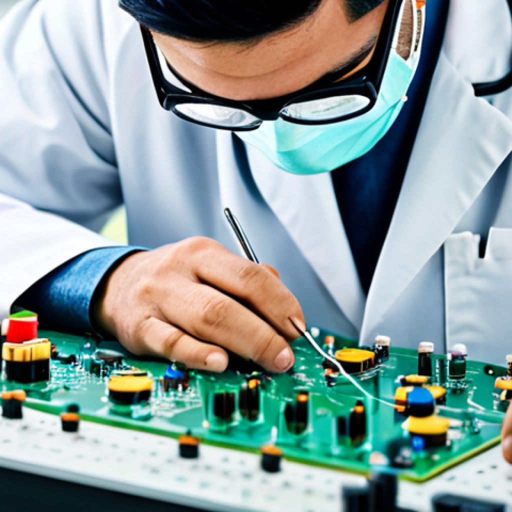 **
A professional engineer, fully clothed in a modest lab coat and safety goggles, working diligently on a complex circuit board in a clean, modern laboratory. Appropriate attire, safe for work, perfect anatomy, correct proportions, well-formed hands, proper finger count, natural pose, professional photography, high quality, family-friendly.
**