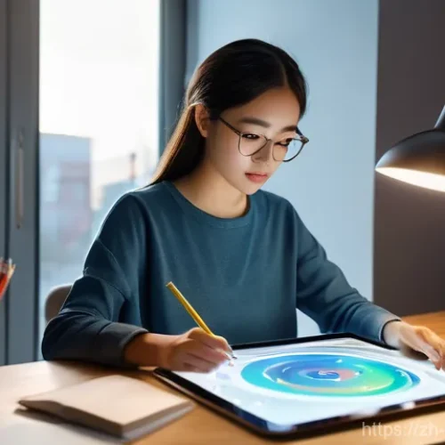 웹툰작가 이직 성공 사례 - A young, focused female webcomic artist in her mid-20s, wearing stylish casual attire (long-sleeve t...