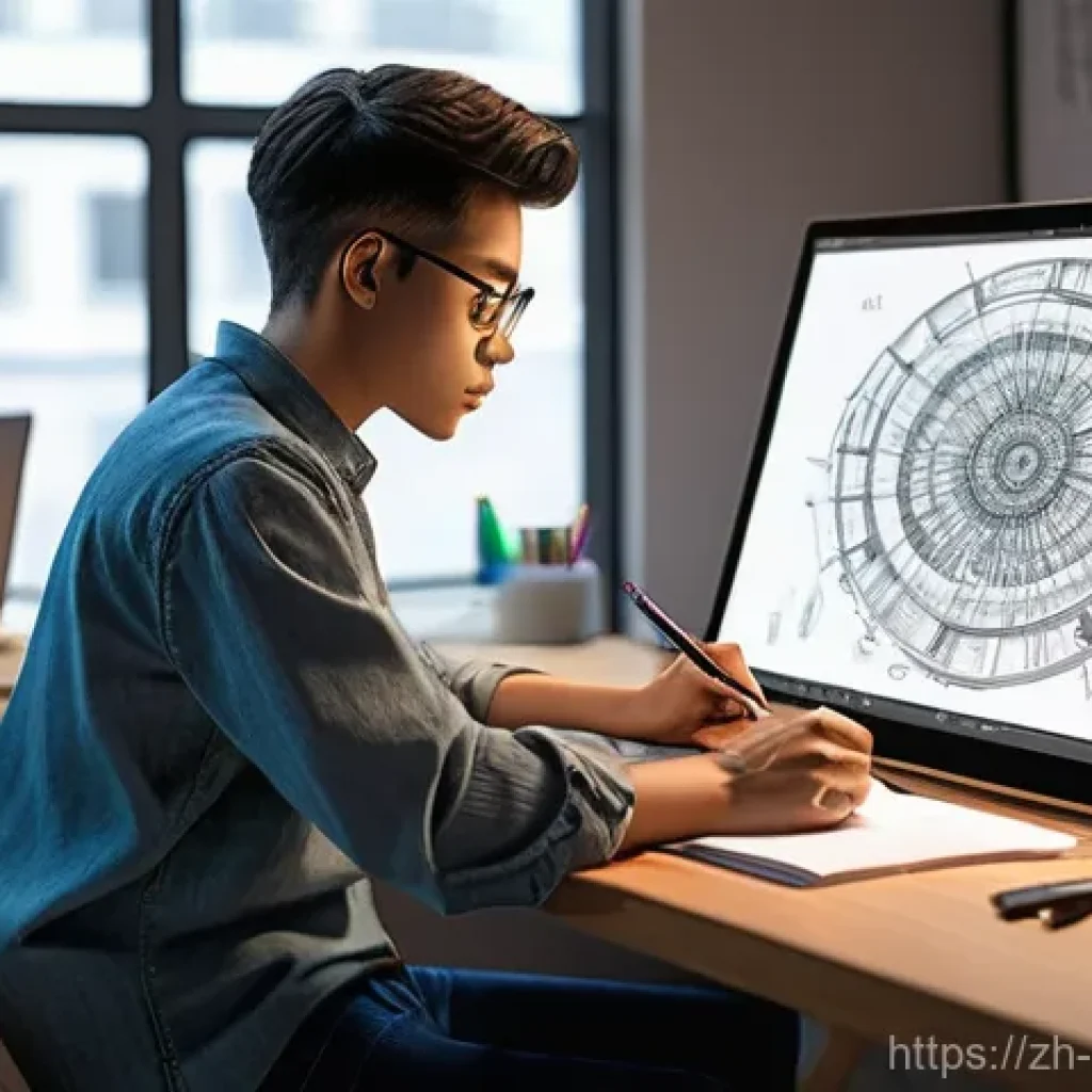 웹툰작가 자격요건 상세 가이드 - **Prompt:** A young, focused web cartoonist, comfortably dressed in a stylish long-sleeved shirt and...