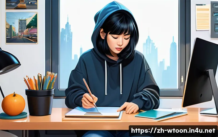 웹툰작가 필수 중점 과목 - **Prompt 1: AI-Powered Creative Workflow**
    A vibrant, dynamic illustration of a young, East Asia...